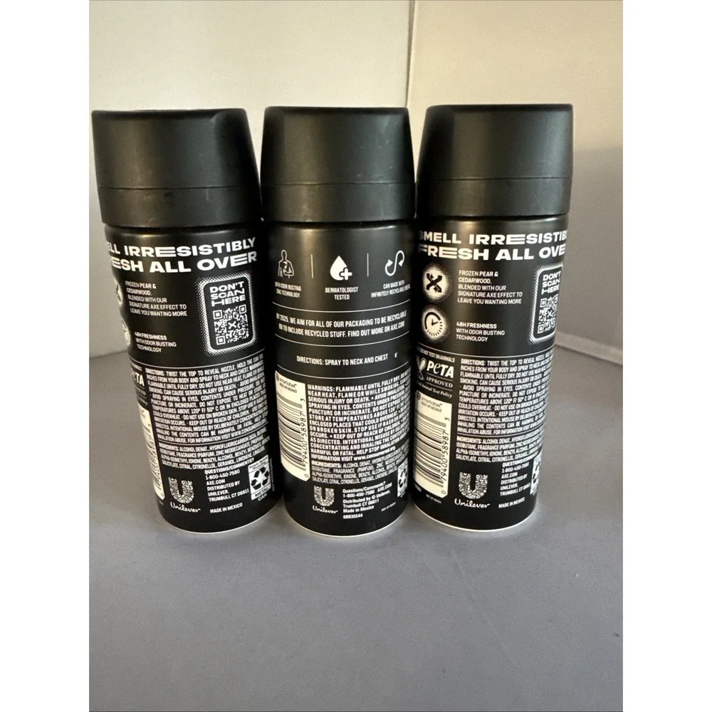 Axe Black Deodorant Body Spray 4oz Frozen Pear & Cedarwood Scent 3 pack
